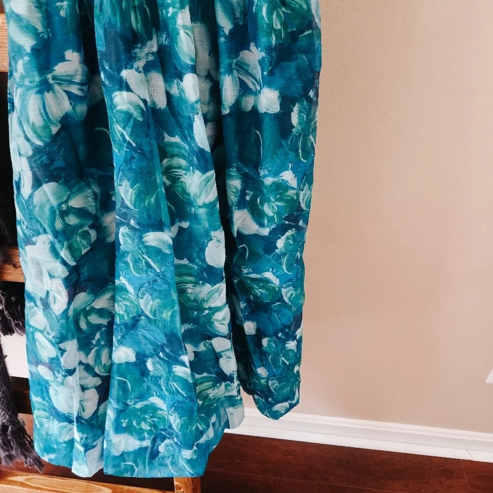 NWT Lulus Flowering Day Dream Teal Blue Floral Organza Midi Dress – Size S - Picture 3 of 15